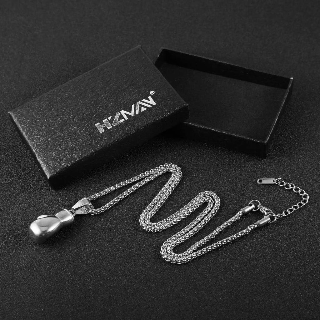 HZMAN Collar con colgante de guante de boxeo de acero inoxidable pa...