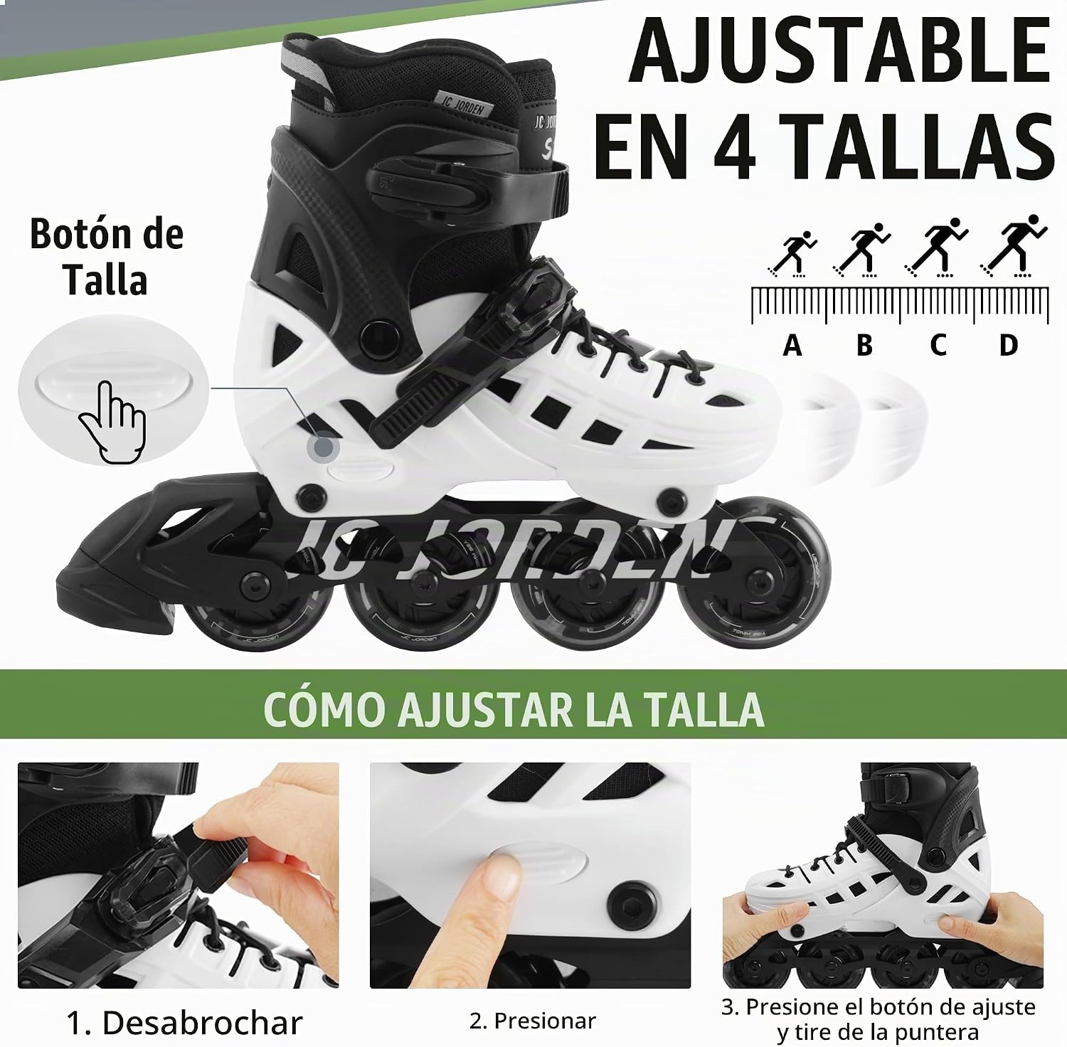 Patines en línea para niños y niñas, 4 tamaños ajustables con rueda...