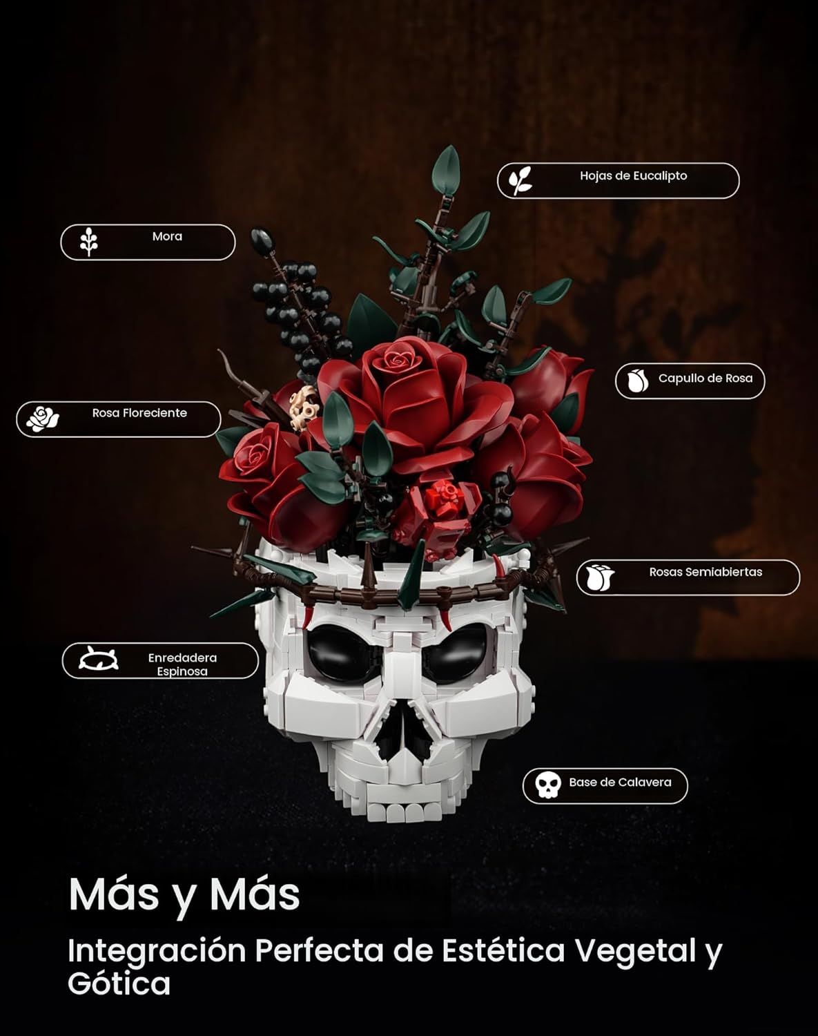 iATOM Juego de construcción de ramo de flores de calavera y rosas,...
