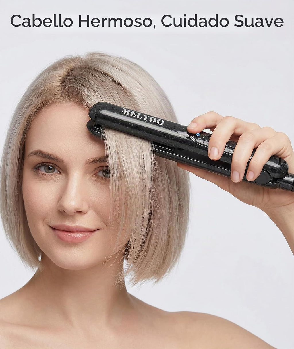 MELYDO Mini plancha plana, alisador de pelo cerámico de turmalina p...