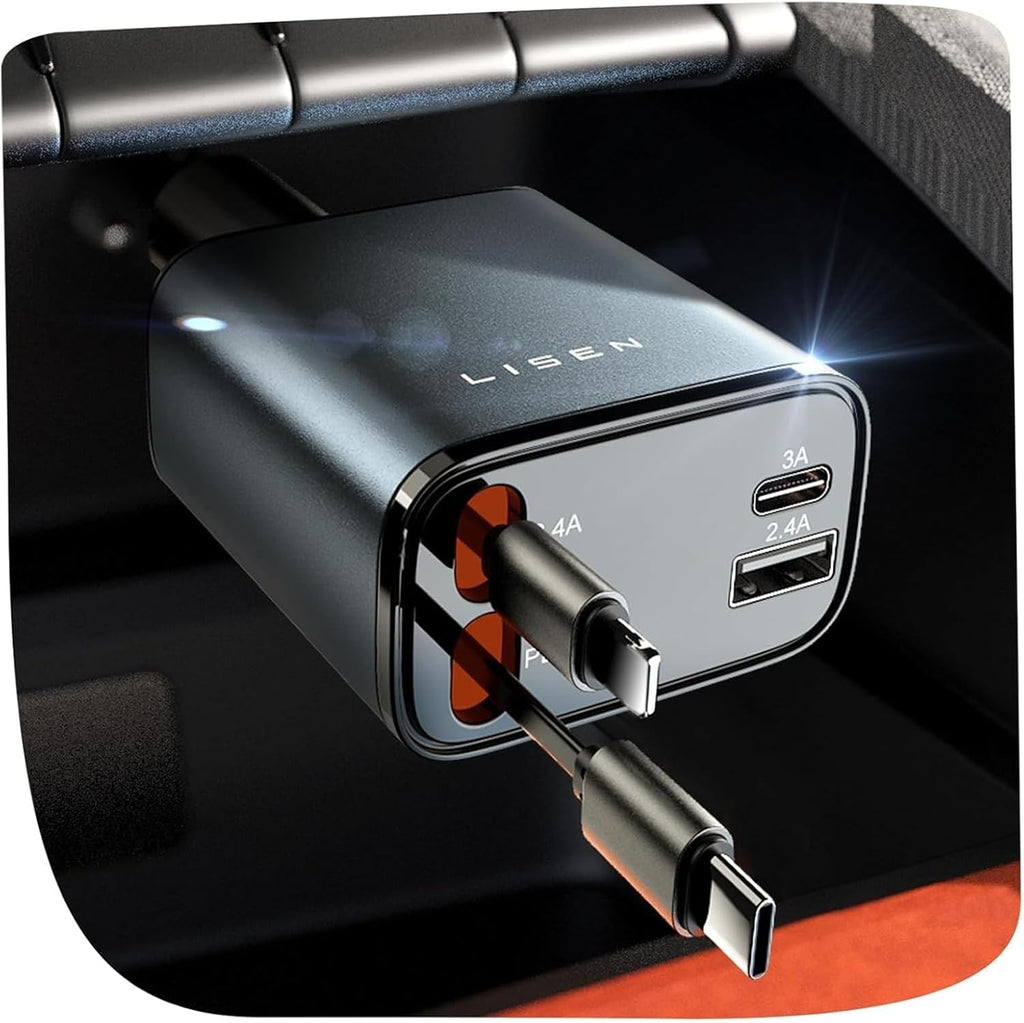 LISEN - Cargador retráctil para automóvil, adaptador de cargador de...
