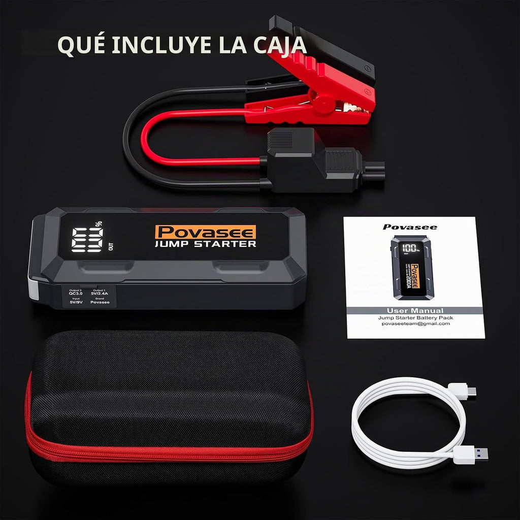 Povasee Arrancador de 4000 amperios, arrancador de batería de 12 vo...