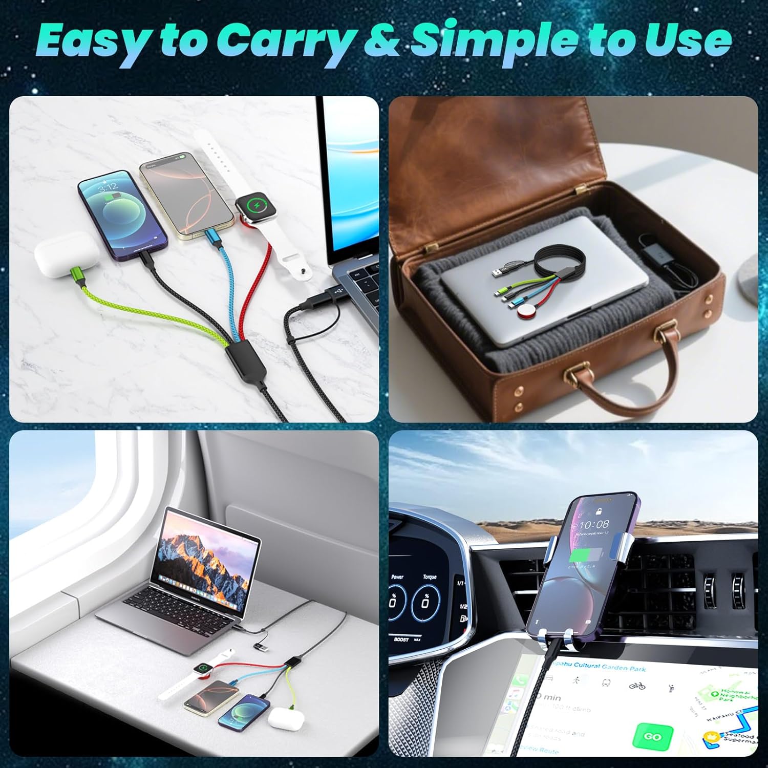 Firsting Travel Essentials - Cable de carga múltiple 4 en 2 para iW...