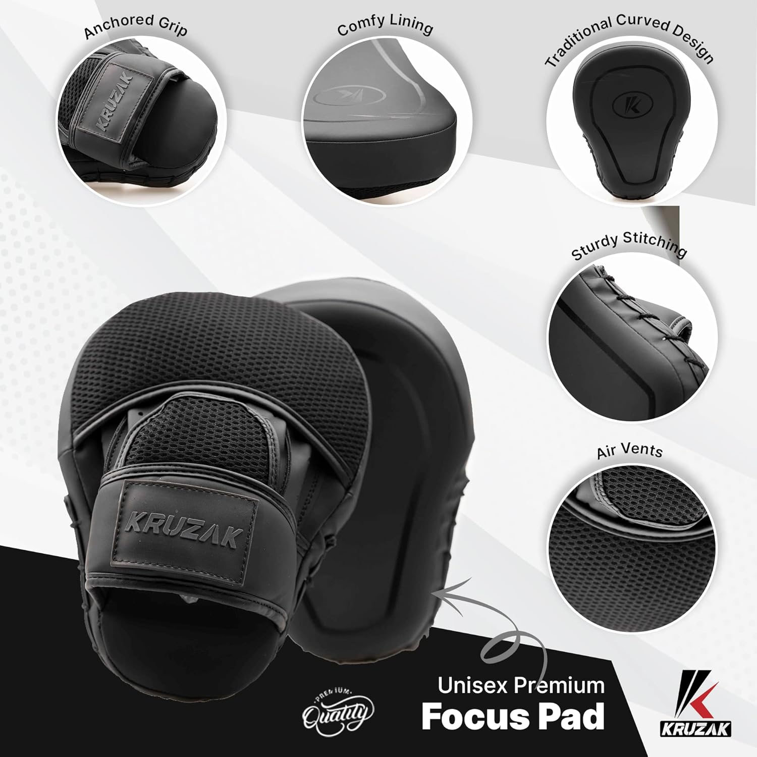 Kruzak - Guantes y almohadillas de boxeo negro mate, juego de entre...