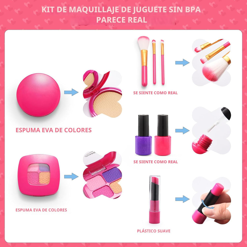 Kit de maquillaje de simulación para niñas pequeñas, juego de maqui...
