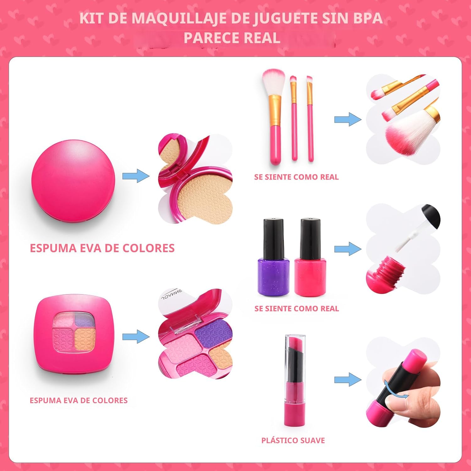 Kit de maquillaje de simulación para niñas pequeñas, juego de maqui...