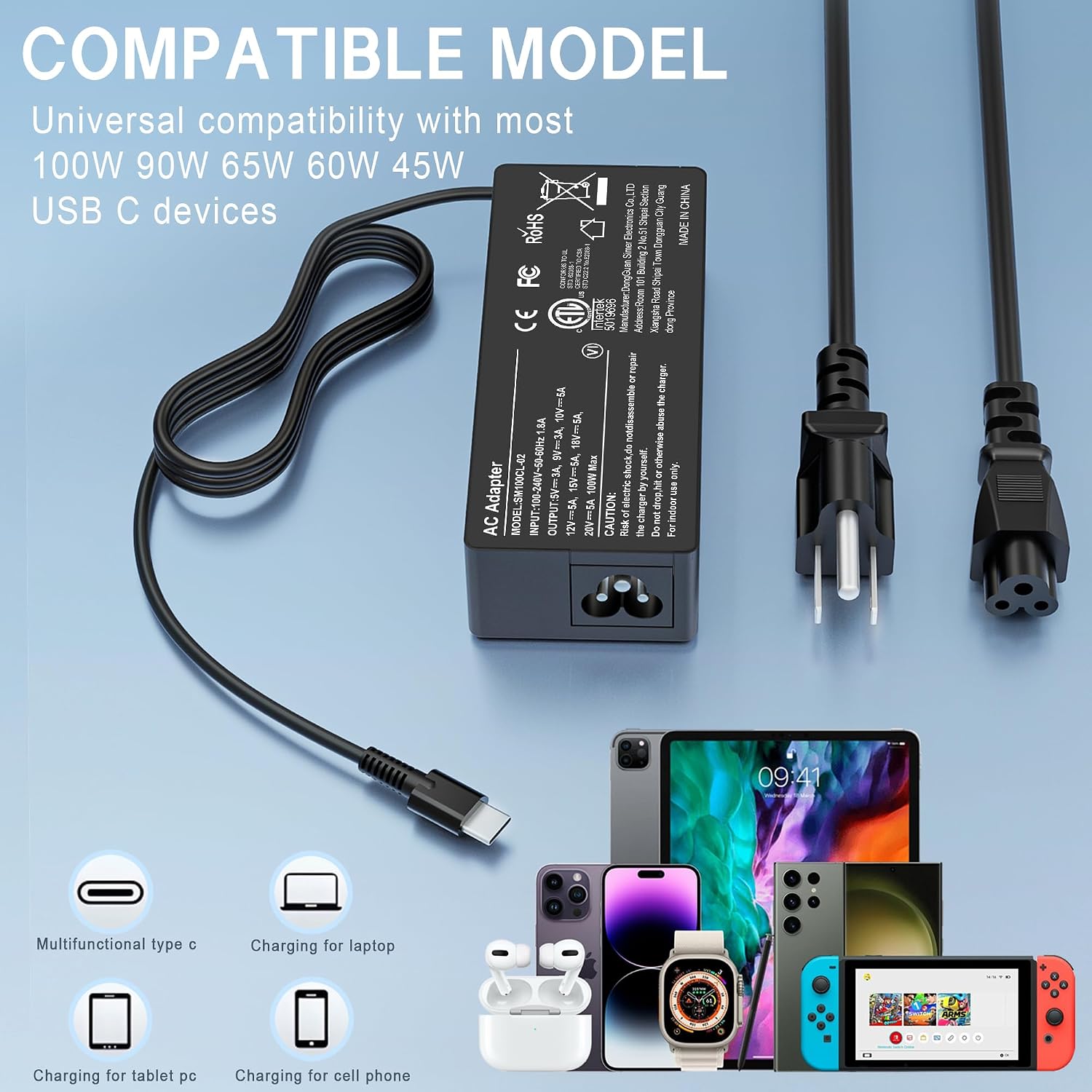 TUXIFPKU Cargador USB C para laptop de 100 W, tipo C, carga rápida,...