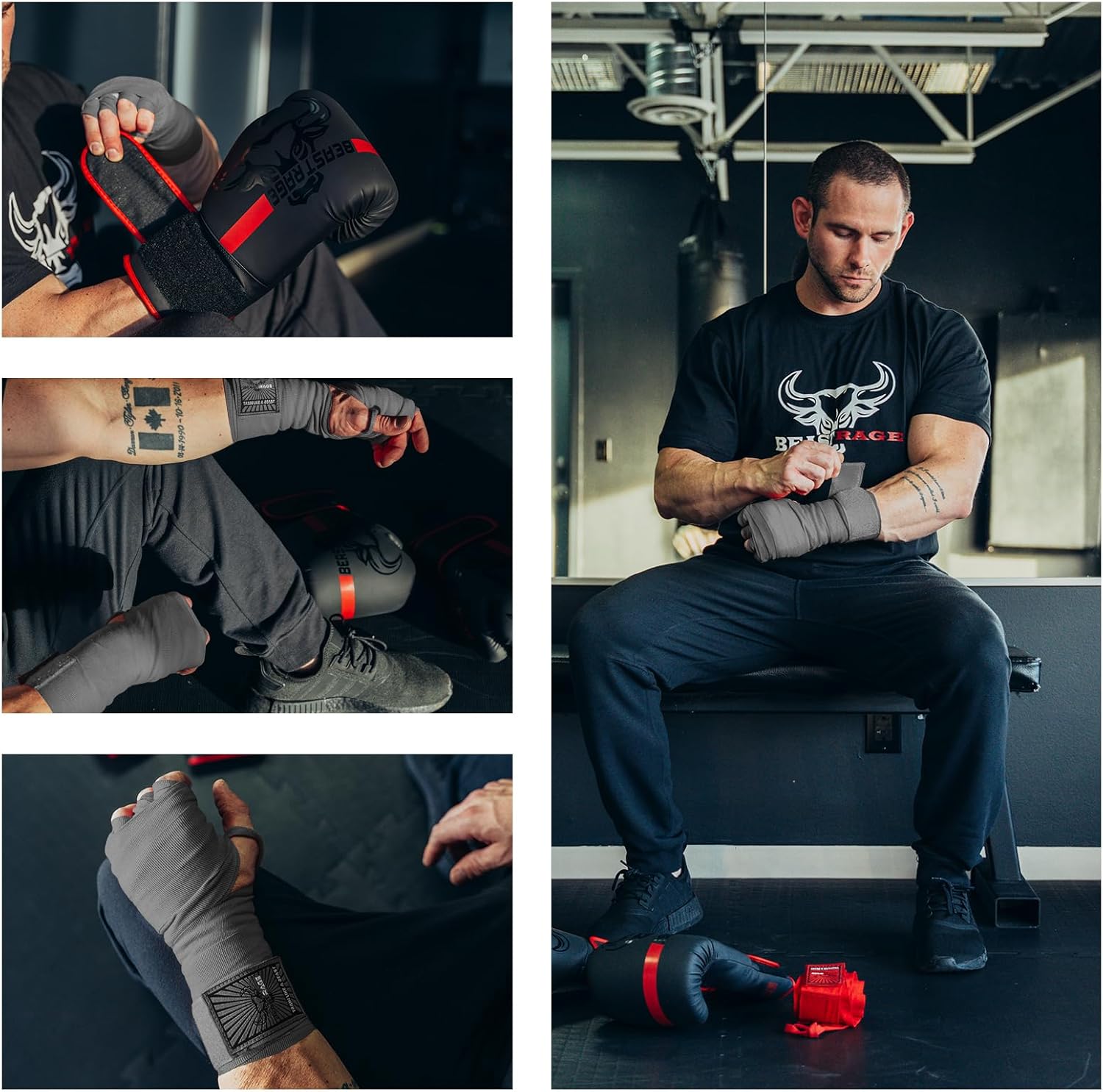 BEAST RAGE Vendas para manos de boxeo para MMA Kickboxing, muñequer...