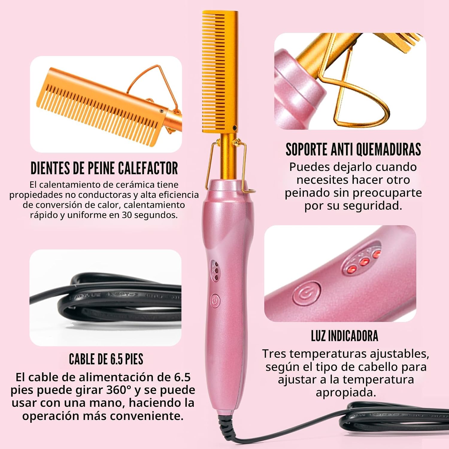 Peine Caliente Eléctrico Alisador de Cabello Peines de Prensado con...
