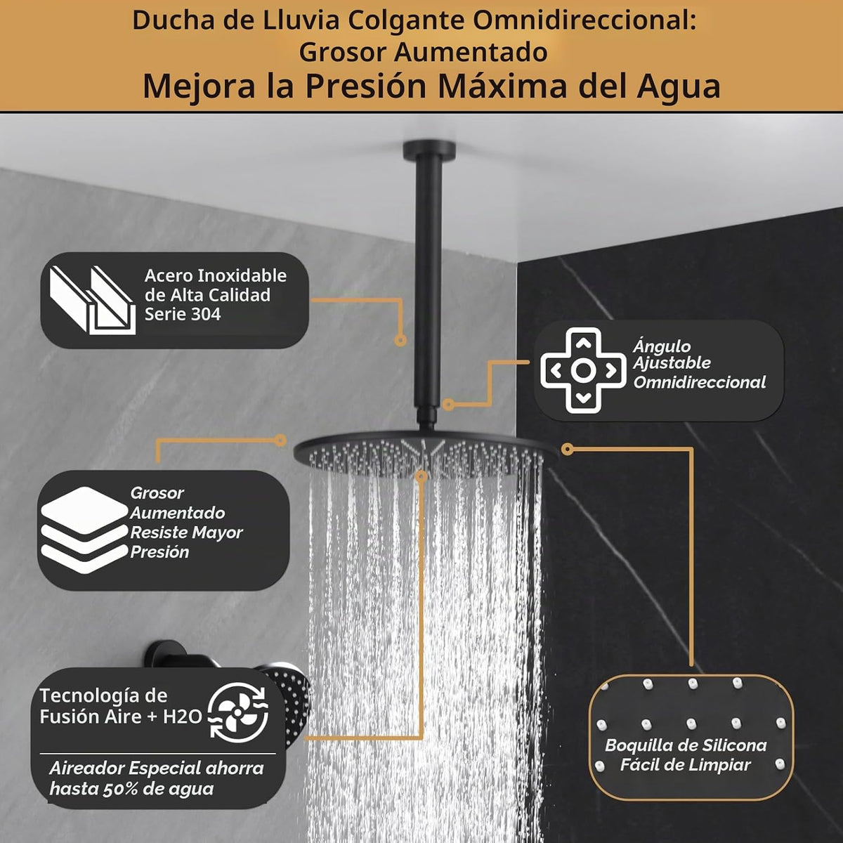 VANFOXLE Juego de grifo de ducha termostático, sistema de ducha neg...