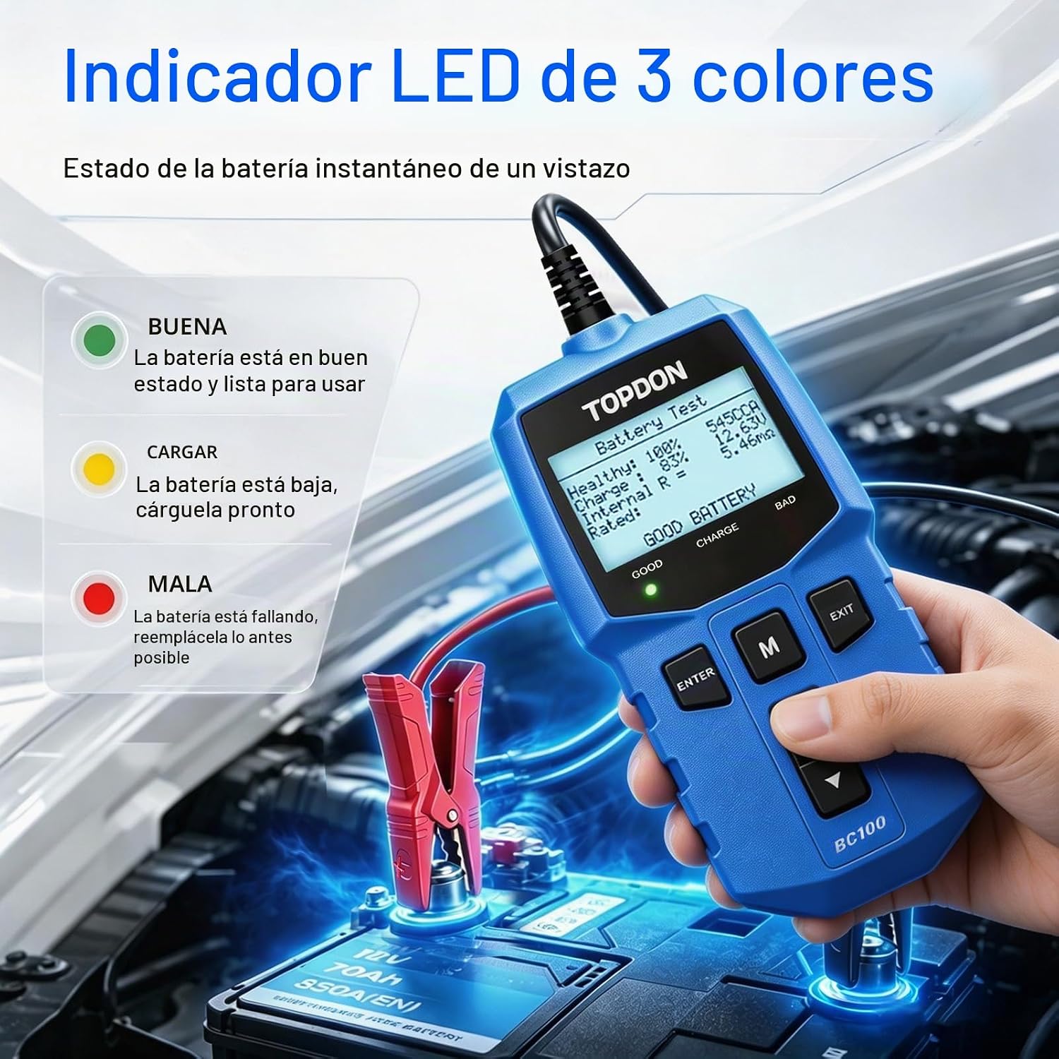 TOPDON BC100 - Probador de batería de automóvil de 12 V, analizador...