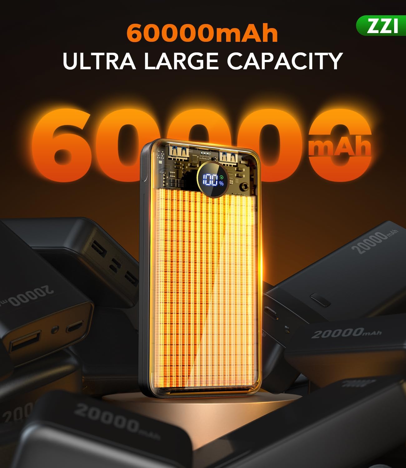 Cargador portátil Power Bank, batería de 60000 mAh con cable USB-C\...