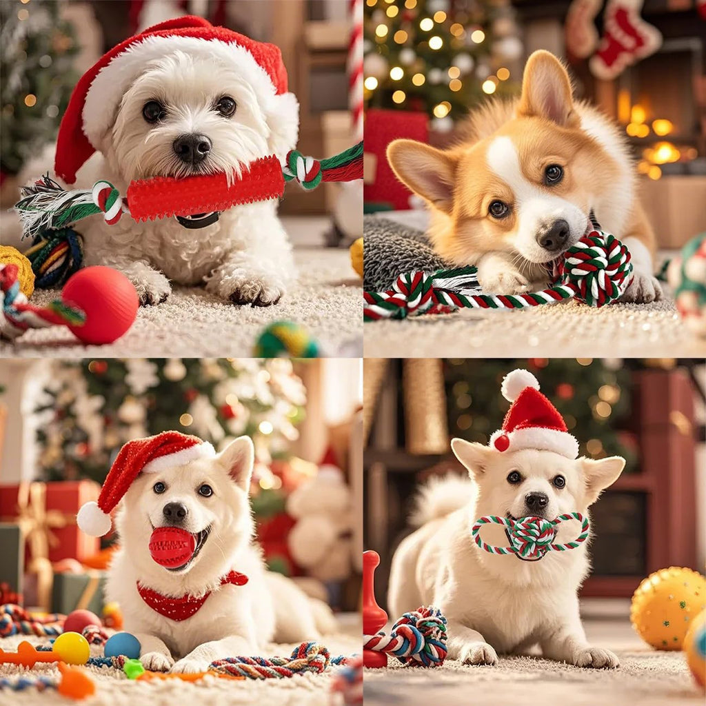 Beiker Paquete de 15 juguetes de Navidad para perros, juguetes mast...