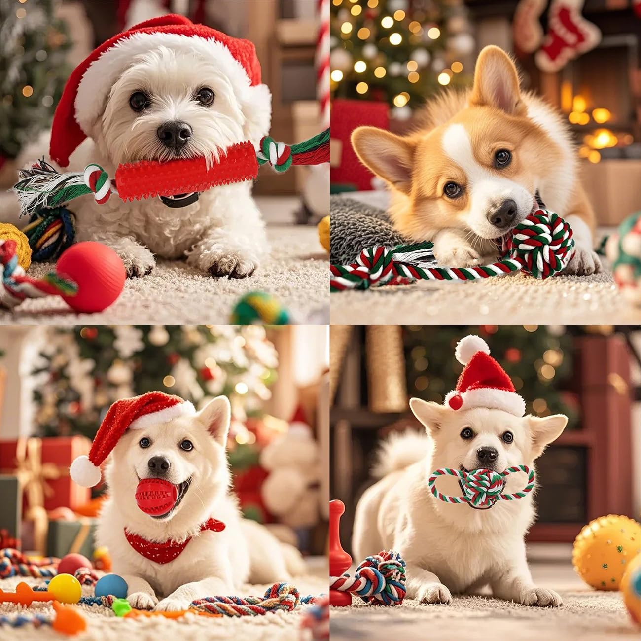 Beiker Paquete de 15 juguetes de Navidad para perros, juguetes mast...