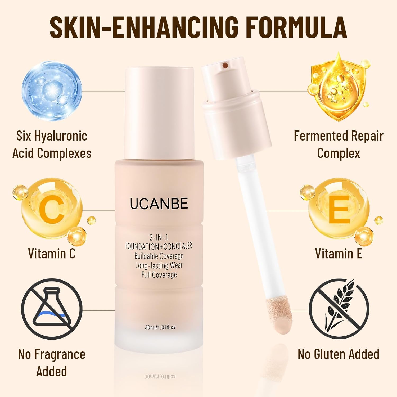 UCANBE Base líquida y corrector 2 en 1, juego de maquillaje de base...