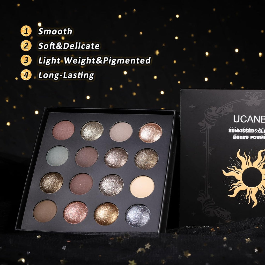 UCANBE - Paleta de sombra de ojos horneada de 16 colores con 15 pin...