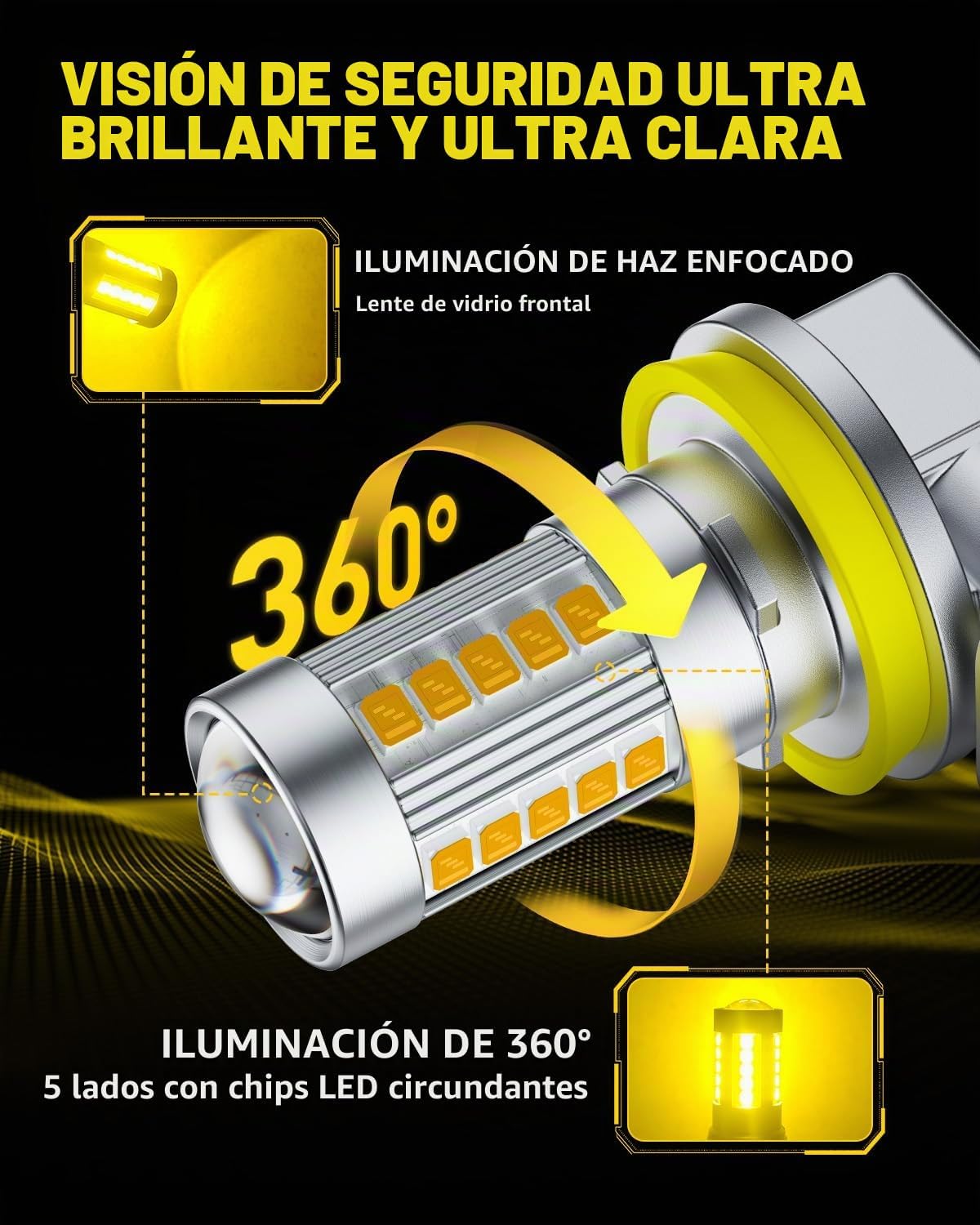 AUXITO Bombillas LED antiniebla H11\/H8 mejoradas, 3000K amarillo á...
