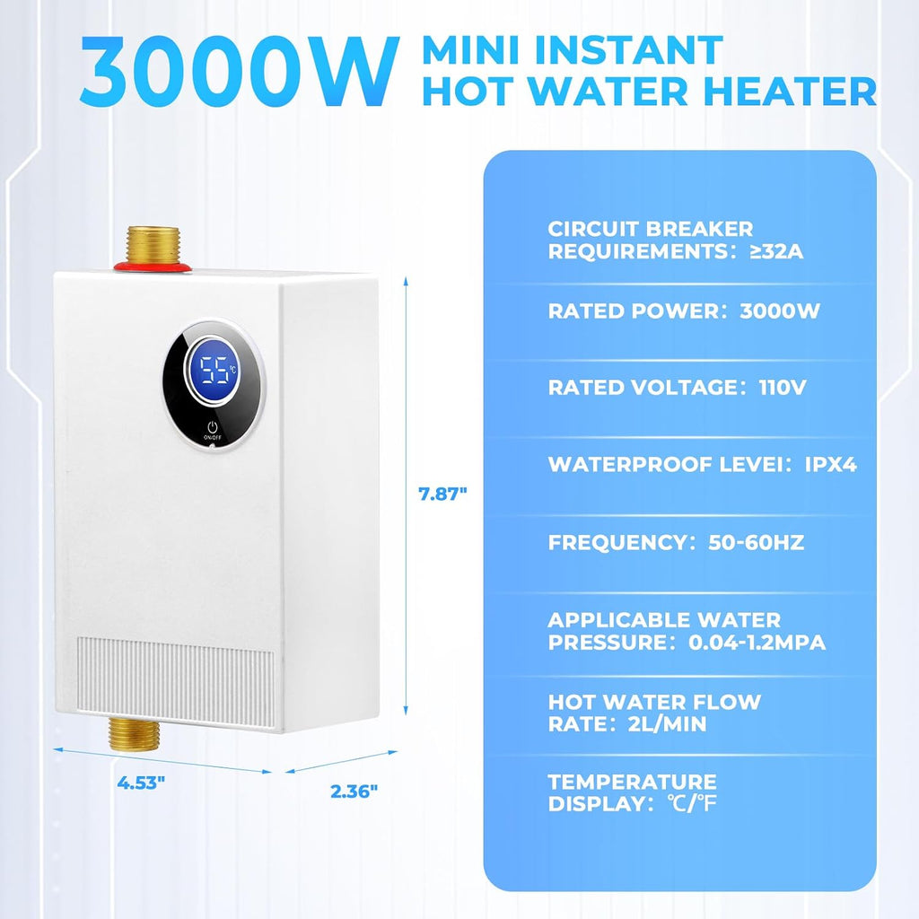 Calentador de agua eléctrico sin tanque de 110 V, 3000 W debajo del...
