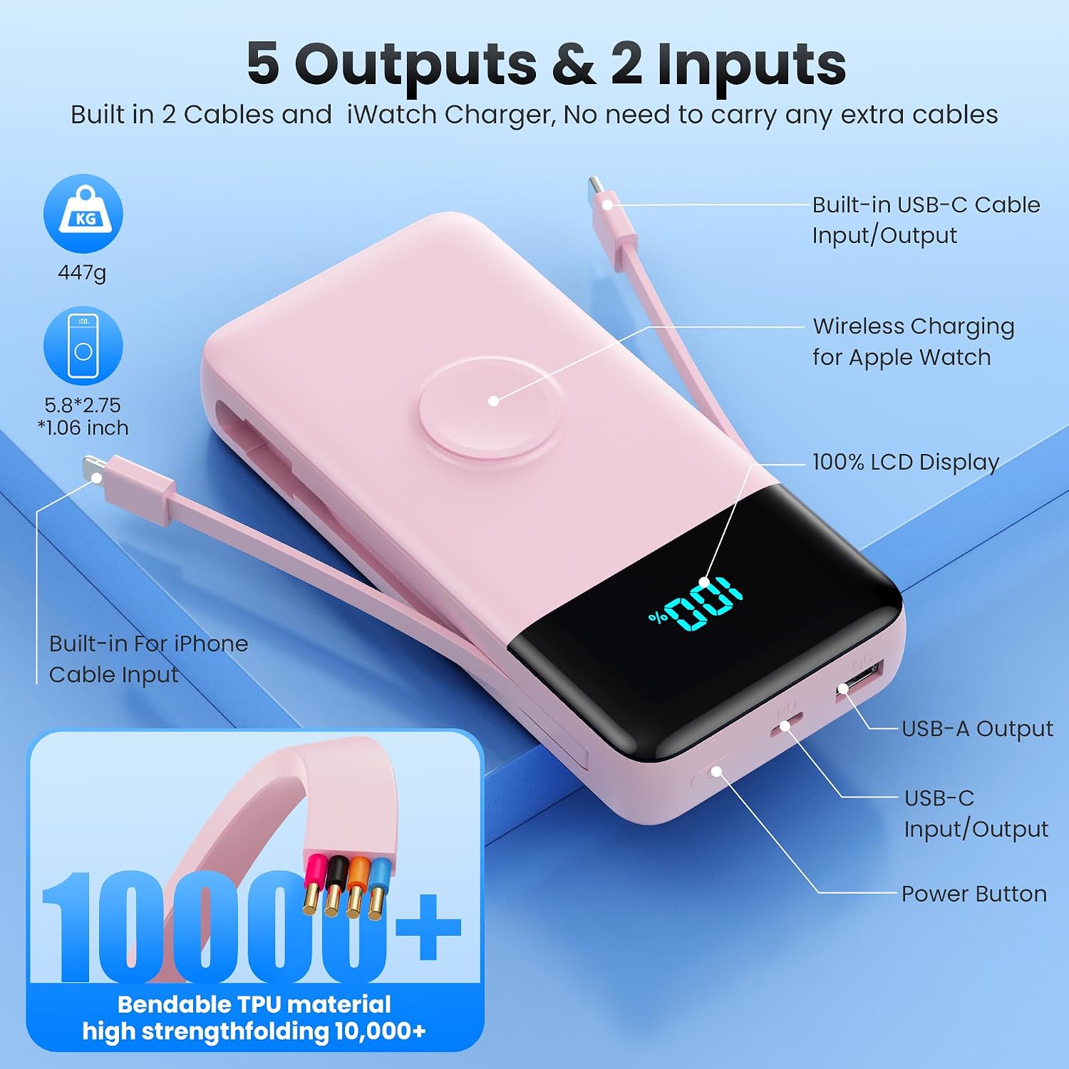 Cargador portátil de 40800 mAh con cables integrados, batería portá...