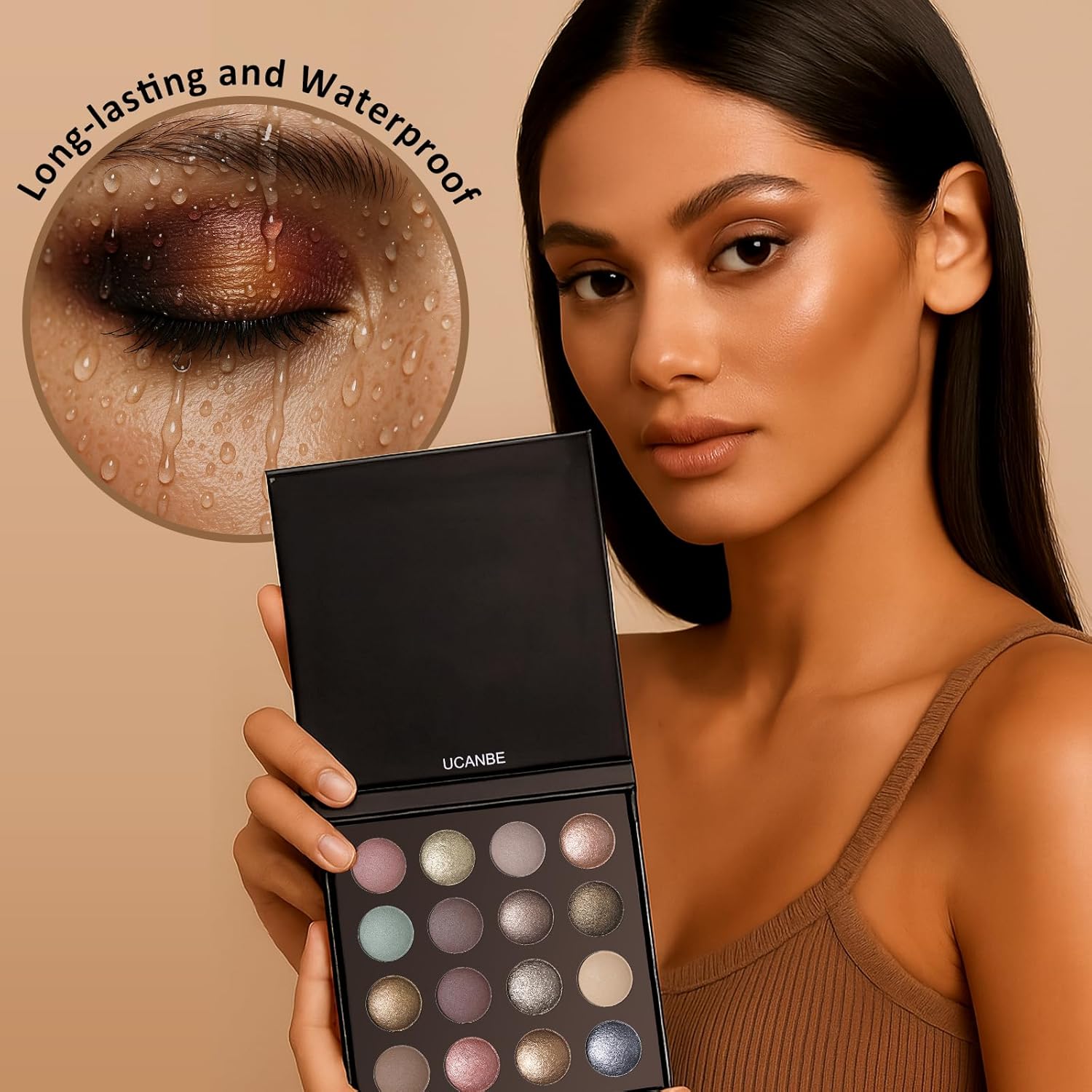 UCANBE - Paleta de sombra de ojos horneada de 16 colores con 15 pin...