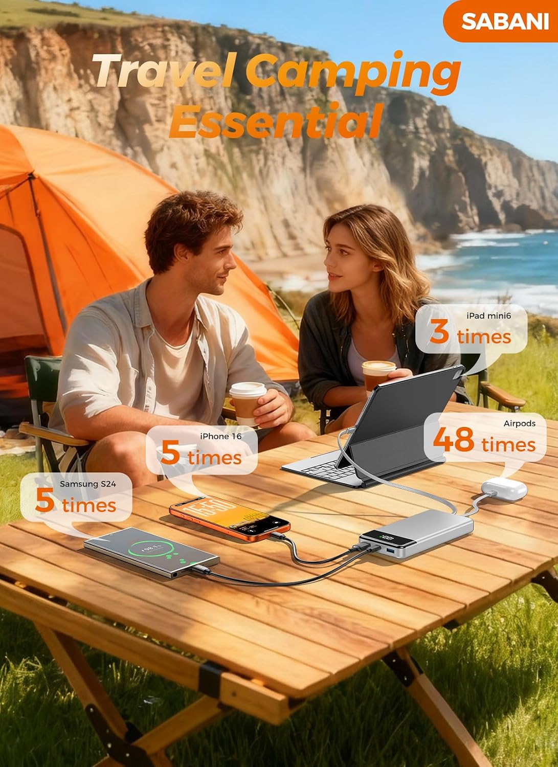 Cargador portátil de 35000 mAh - Powerbank con 4 cables integrados,...