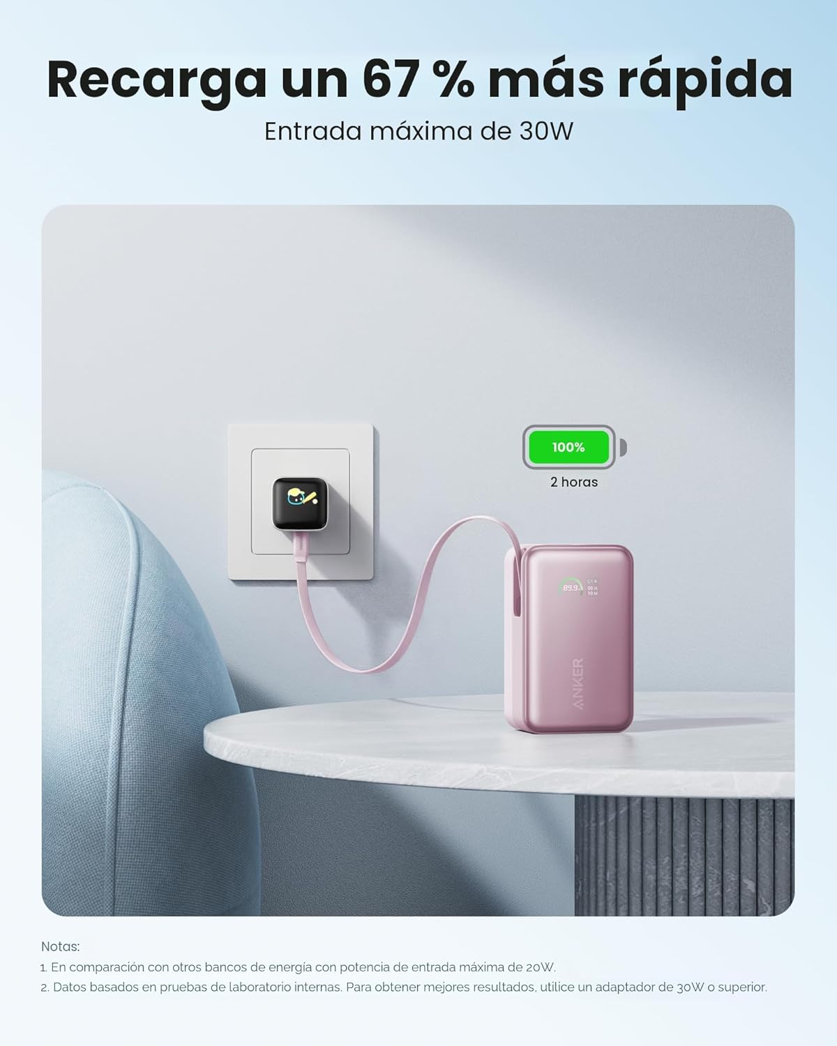 Anker Cargador portátil nano, 45 W 10000 mAh con cable retráctil de...