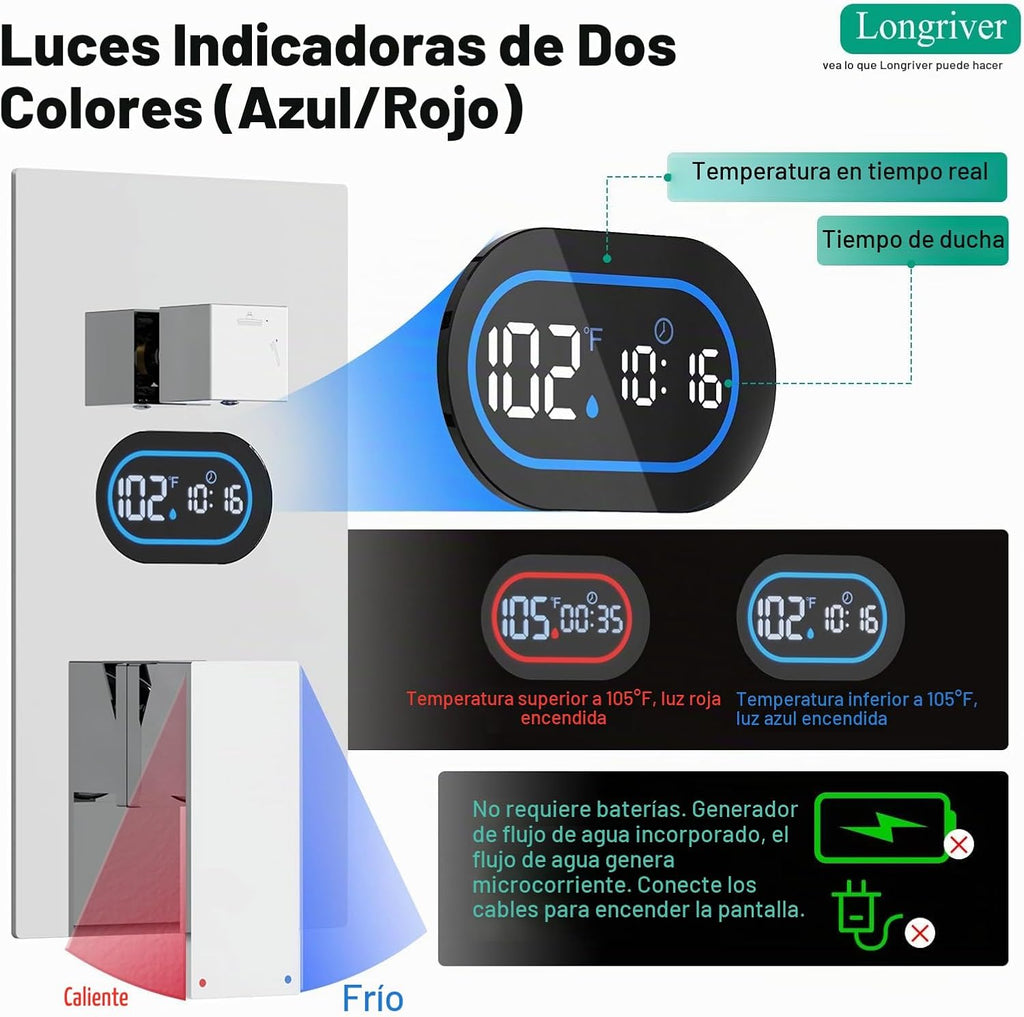 Juego de grifos de ducha con pantalla de temperatura de potencia hi...