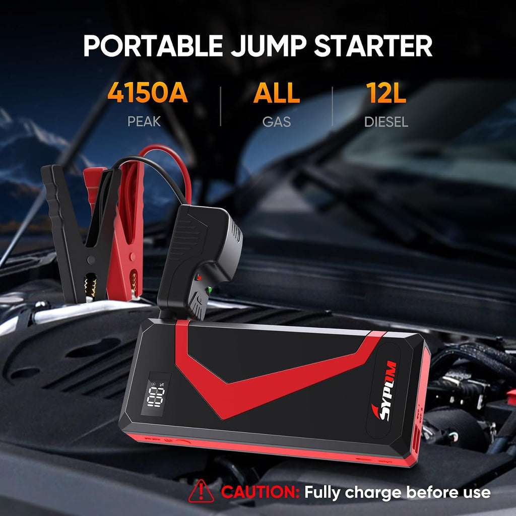 SYPOM Arrancador portátil para coche, 4150 A, máximo, cargador de b...