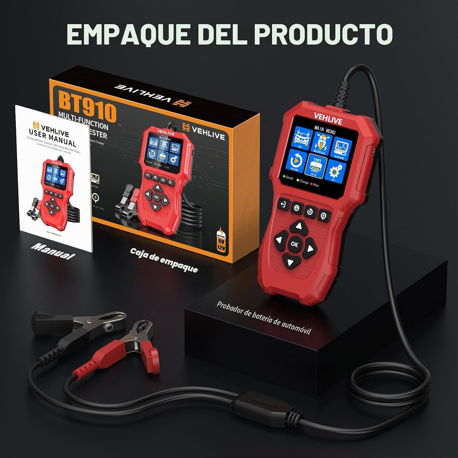 VEHLIVE BT910 5-3000CCA - Probador de batería de automóvil, 6 V 12...
