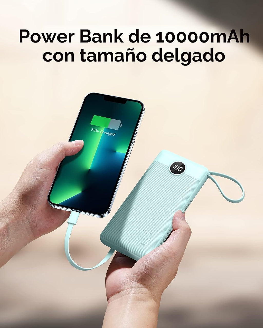 VEEKTOMX Cargador portátil de 10000 mAh con cables integrados, carg...
