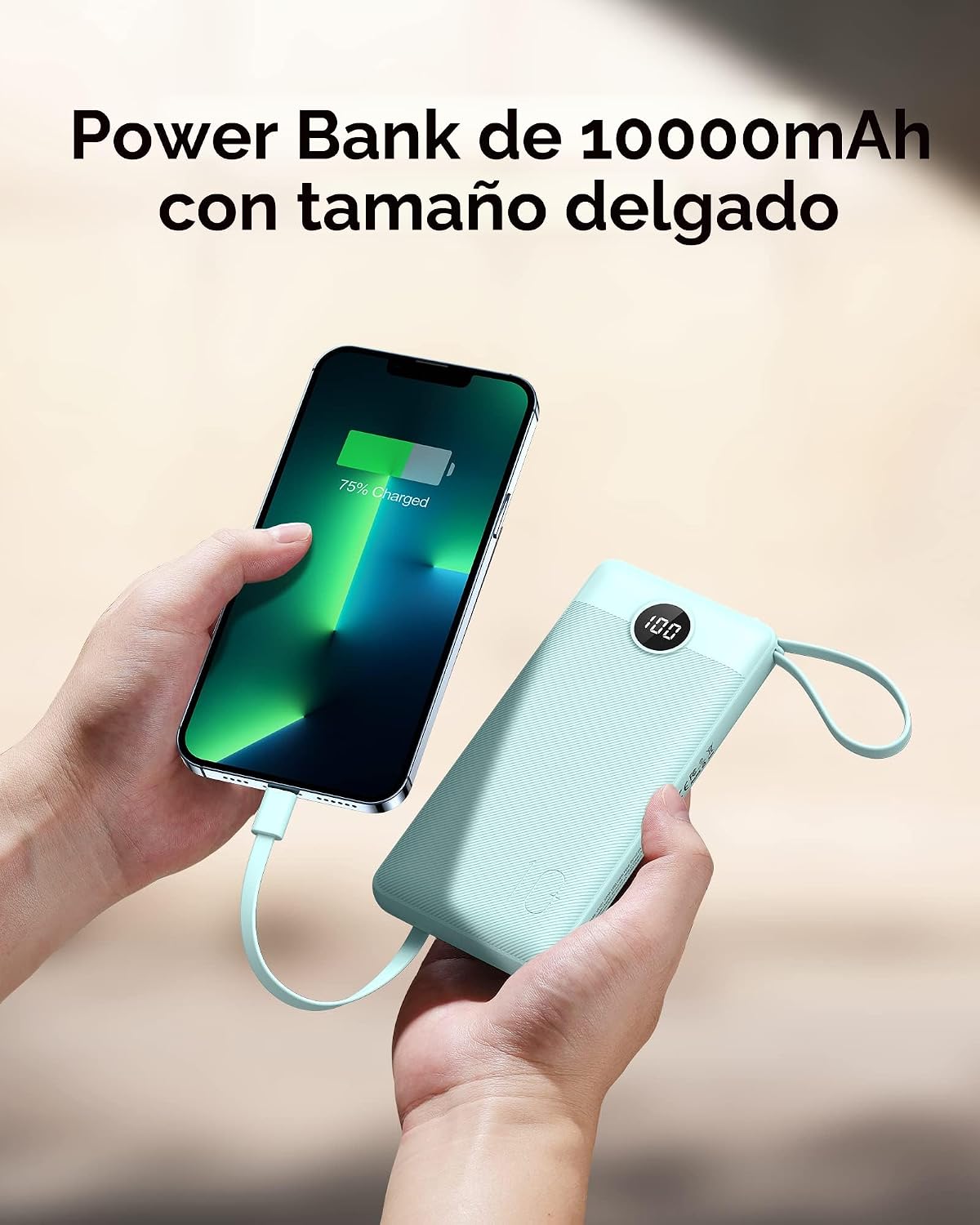 VEEKTOMX Cargador portátil de 10000 mAh con cables integrados, carg...