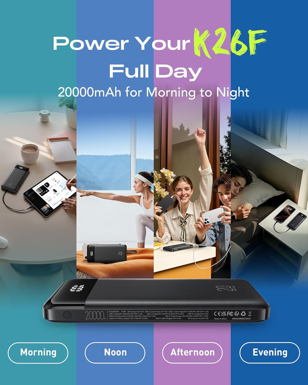 Orfeika Cargador Portátil de 20000mAh con Carga Rápida, Cargador co...