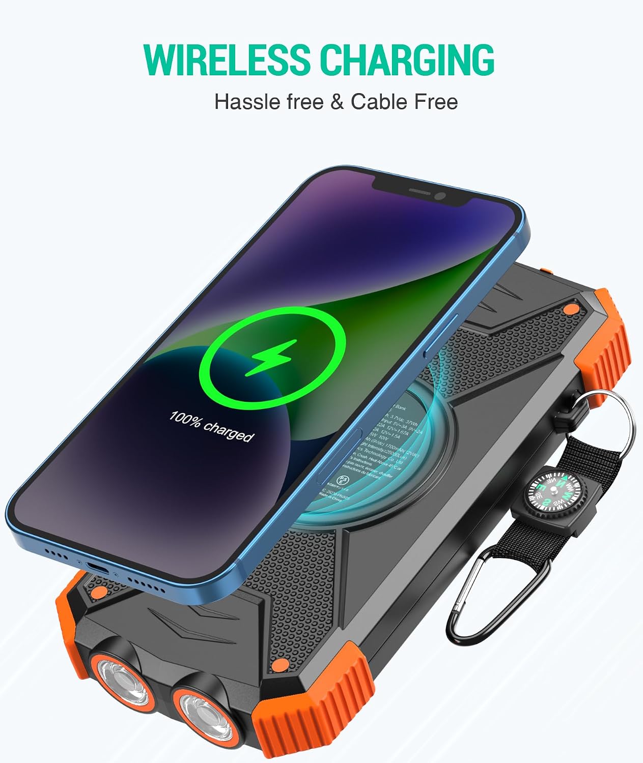 Blavor - Paquete de batería externa solar, cargador inalámbrico Qi...