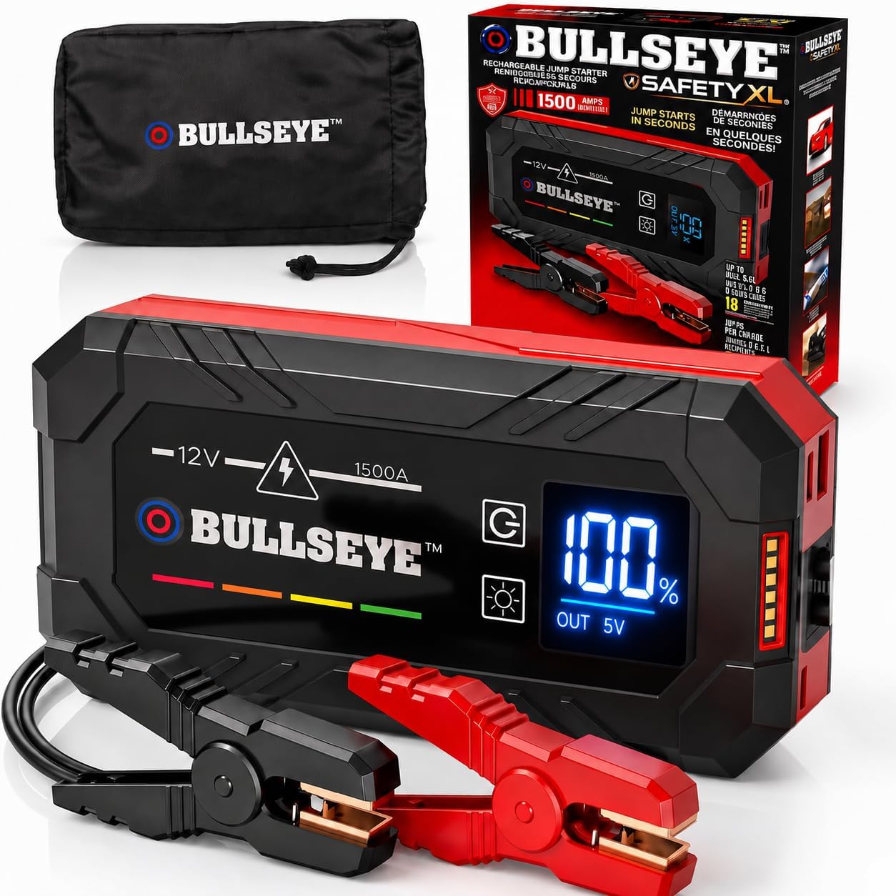Bullseye SafetyXL 1500A - Arrancador portátil para batería de coche...
