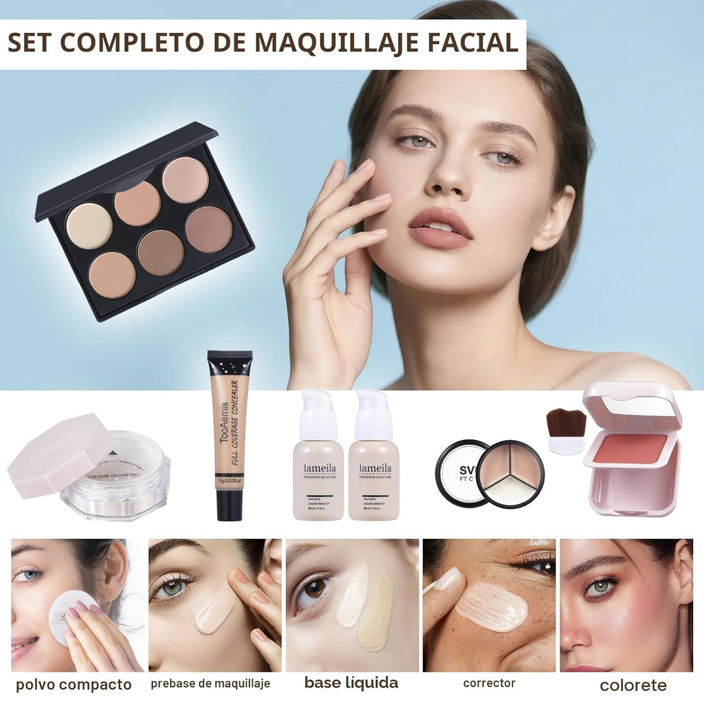 El kit completo de maquillaje para mujer incluye: sombra de ojos, b...