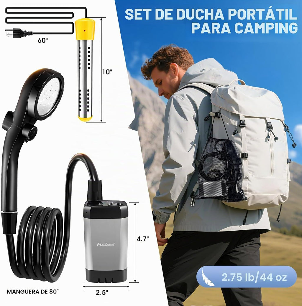 Ducha portátil para acampar FizZeal con calentador de apagado autom...