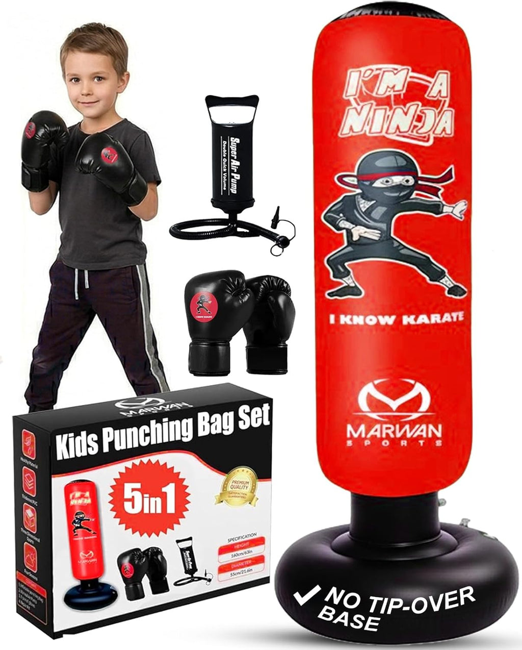 Marwan Sports Ninja - Saco de boxeo para niños, juguete sensorial i...
