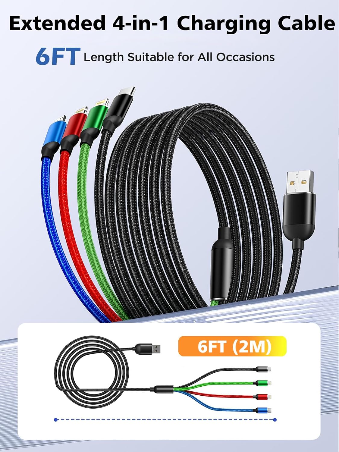 Cable de carga múltiple, [2 unidades de 6 pies] Cable de carga múlt...