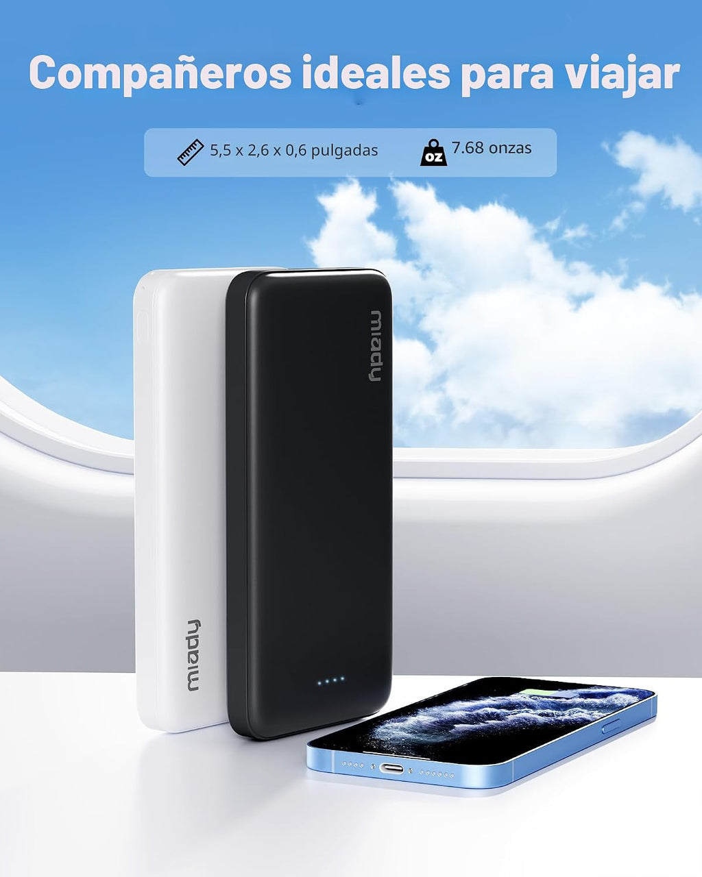 Miady cargador de batería de 10000 mAh, USB dual, portátil, negro,...