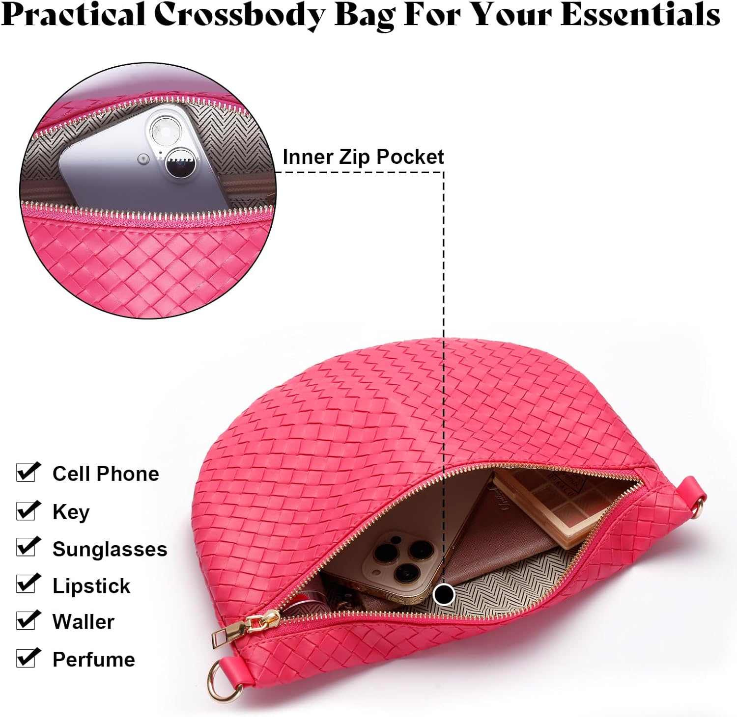 Bolsos cruzados tejidos para mujer, cinturón de cuero, riñonera, ca...