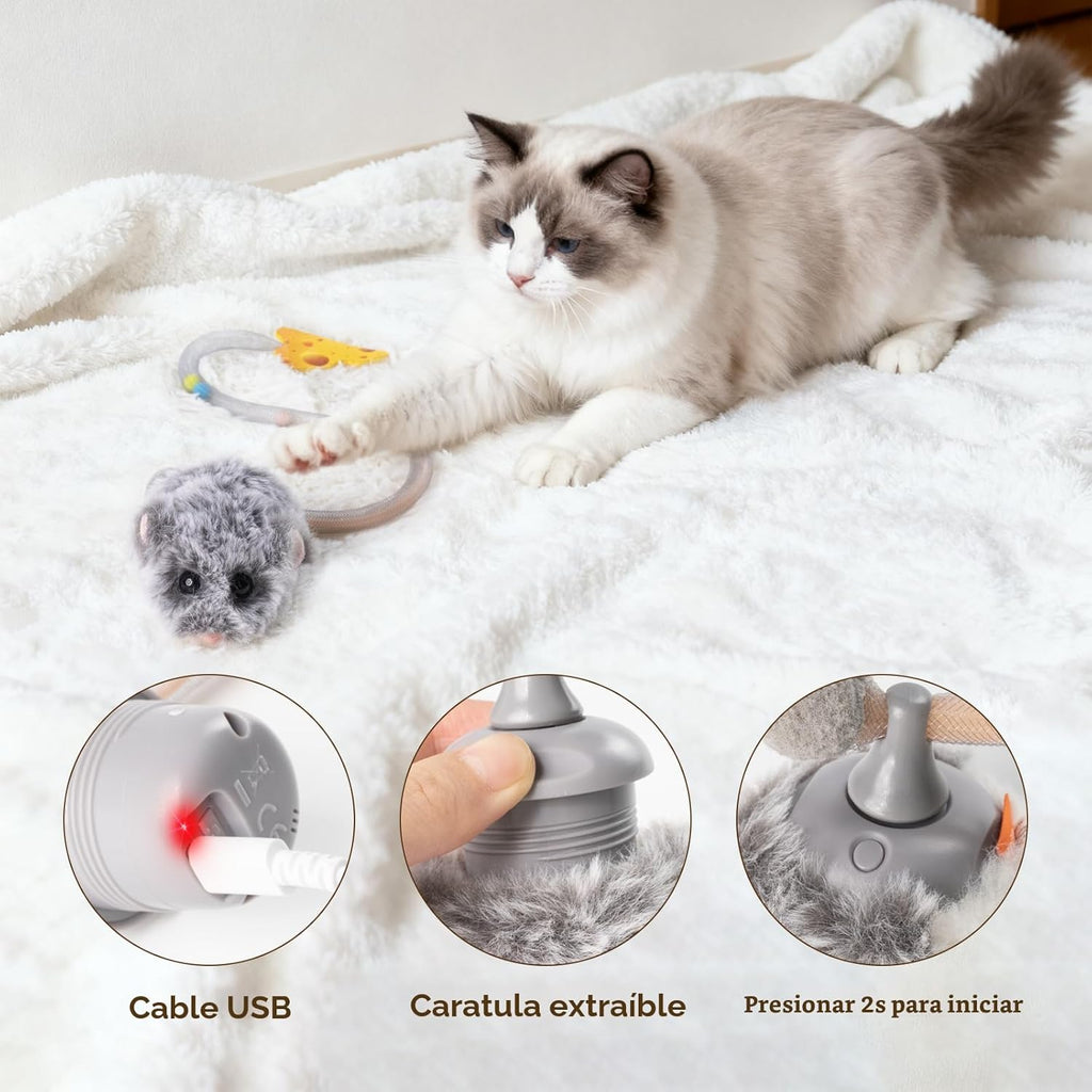 Migipaws MigiMouse - Juguete interactivo para gatos con giro de 360...