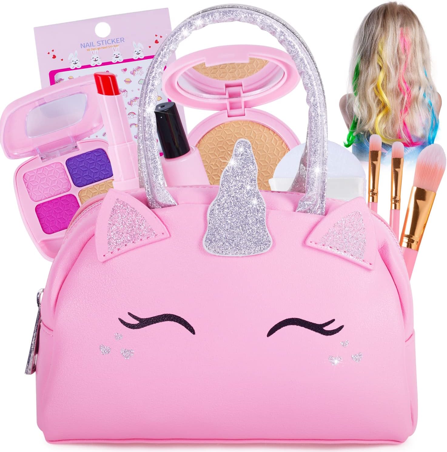 Kit de maquillaje de simulación para niñas pequeñas con bolso de un...