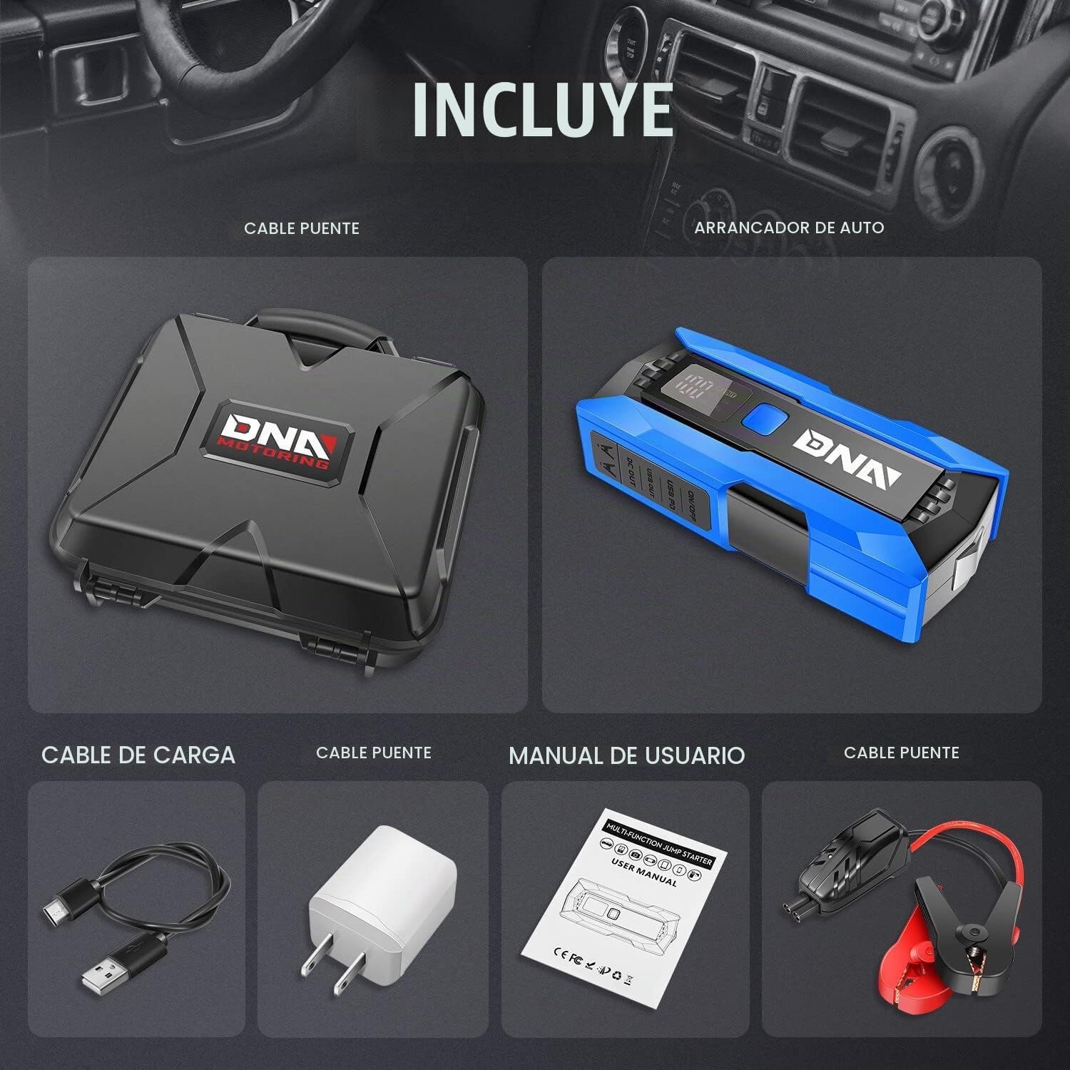DNA Motoring 12V 2000A Pico Arrancador portátil multifuncional de b...