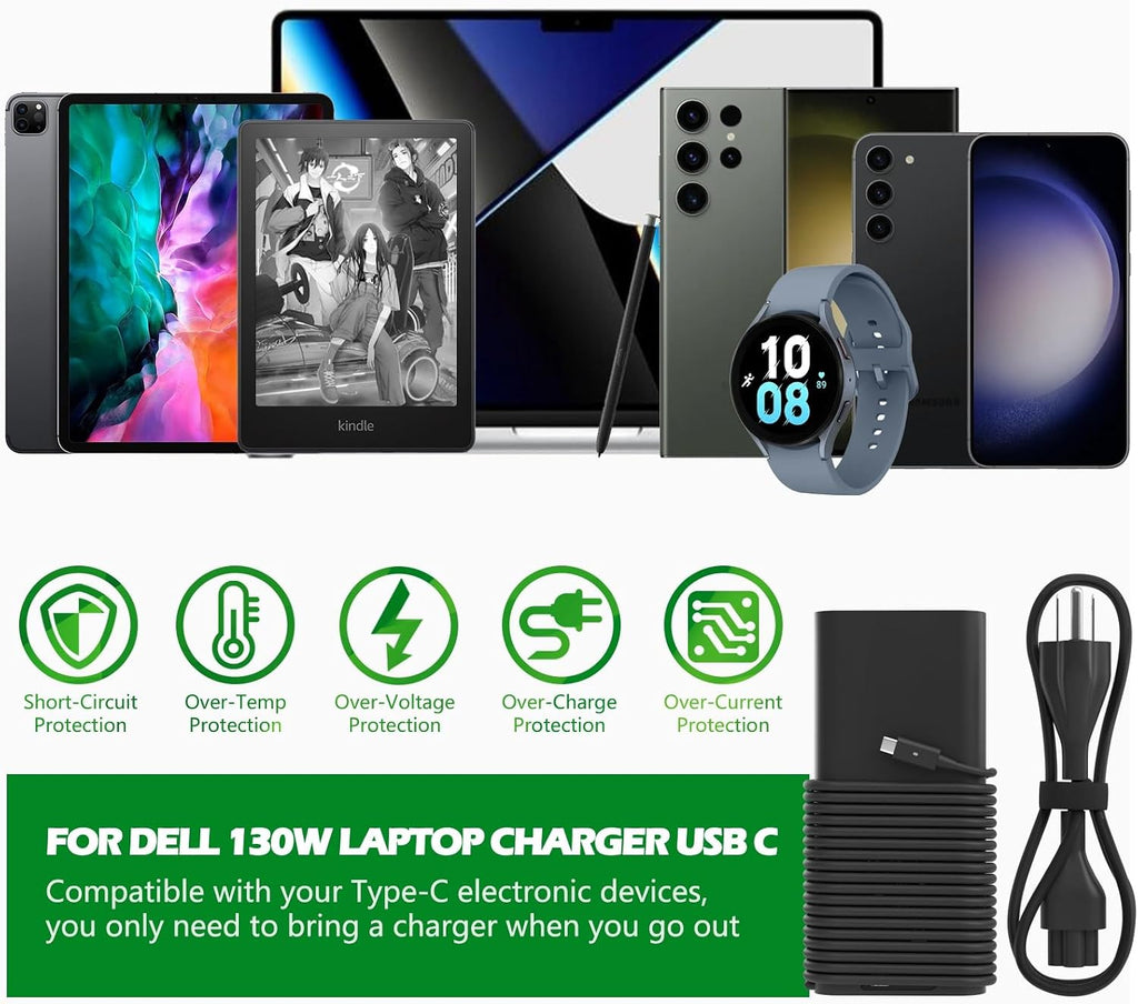 Cargador de laptop USB C de 130W compatible con computadora Dell XP...