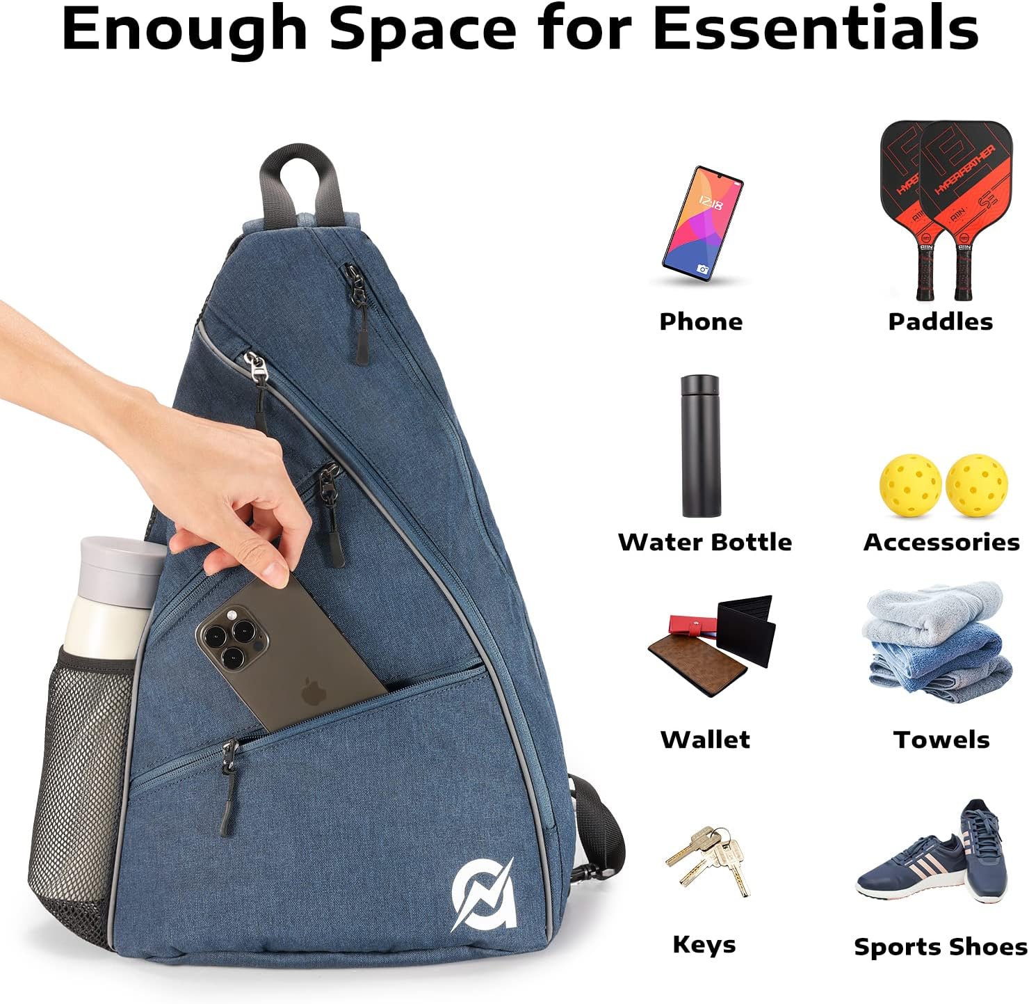 A11N SPORTS Bolsa de Pickleball, Bandolera Reversible con Correa Cr...