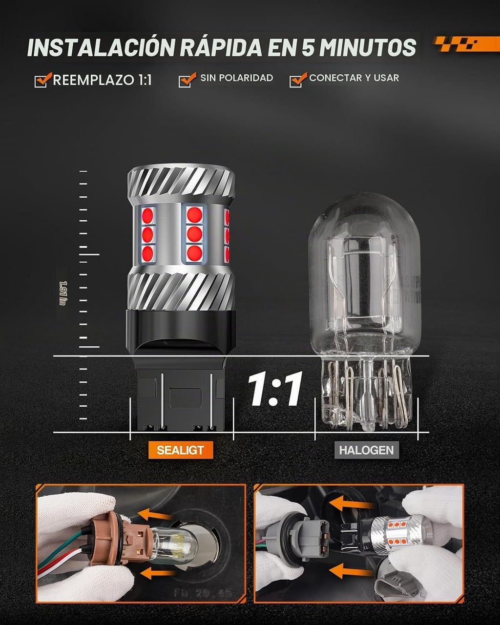 SEALIGHT Bombilla LED 7443 7440, luces de freno rojas, 7441 7444 T2...