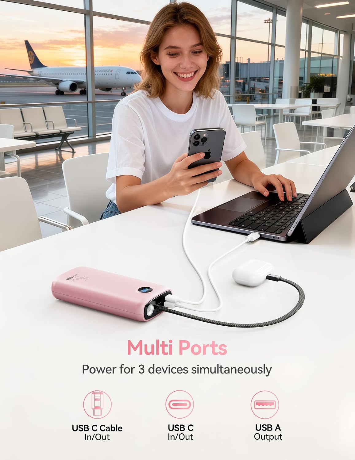 Cargador portátil, batería portátil de 45 W, 20000 mAh, con cable U...