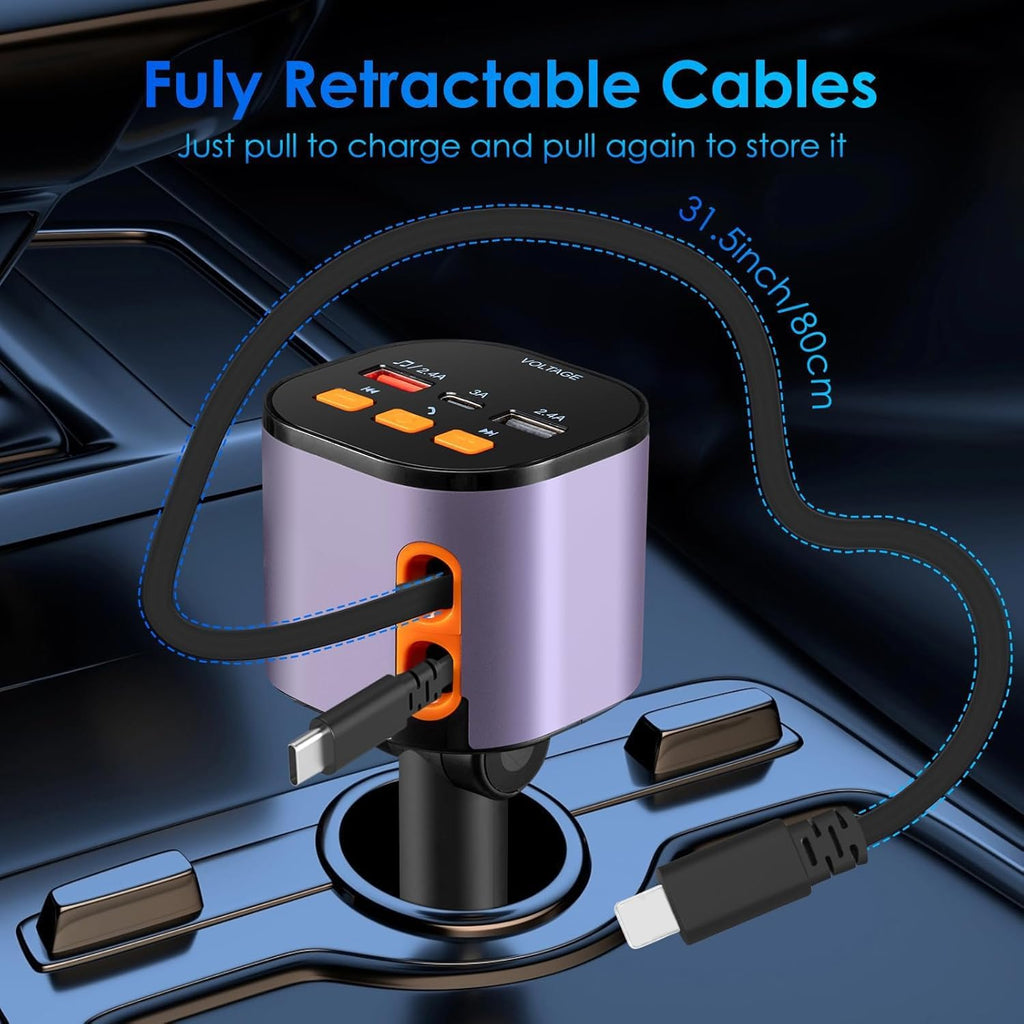 Cargador retráctil para coche, cargador de teléfono rápido 5 en 1 d...