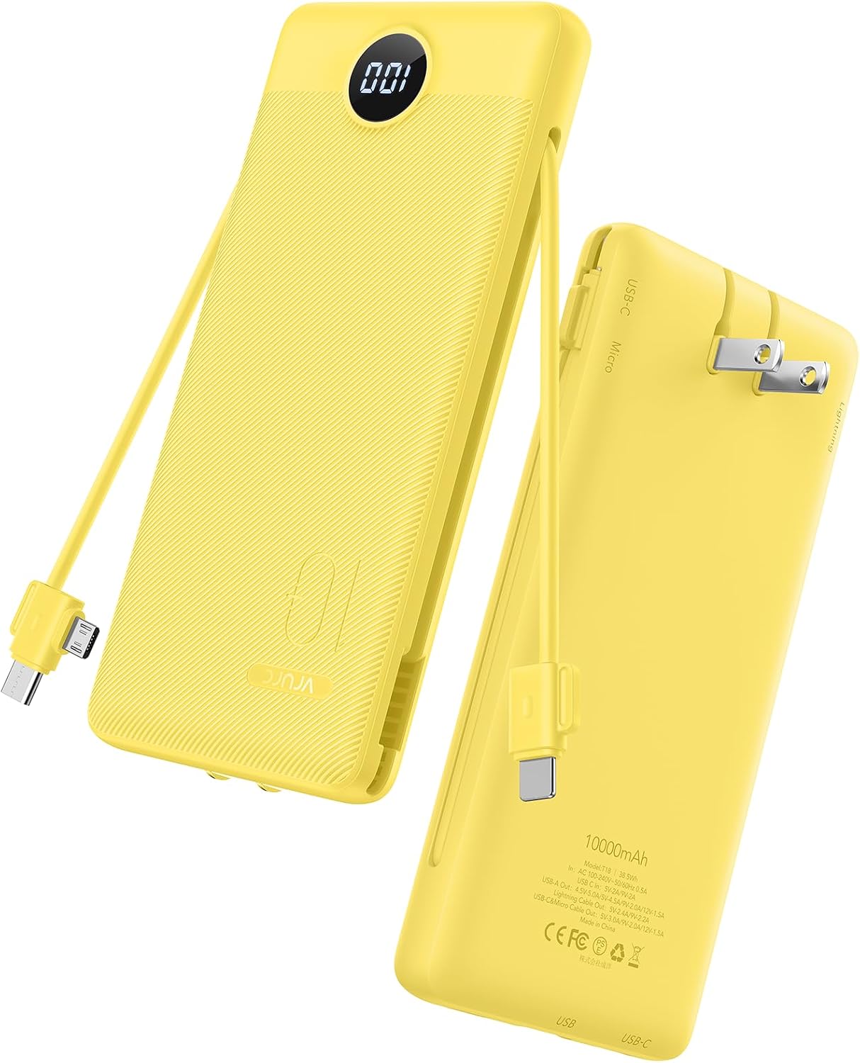VRURC Cargador Portátil con Enchufe de Pared, 10000mAh Cargador Por...