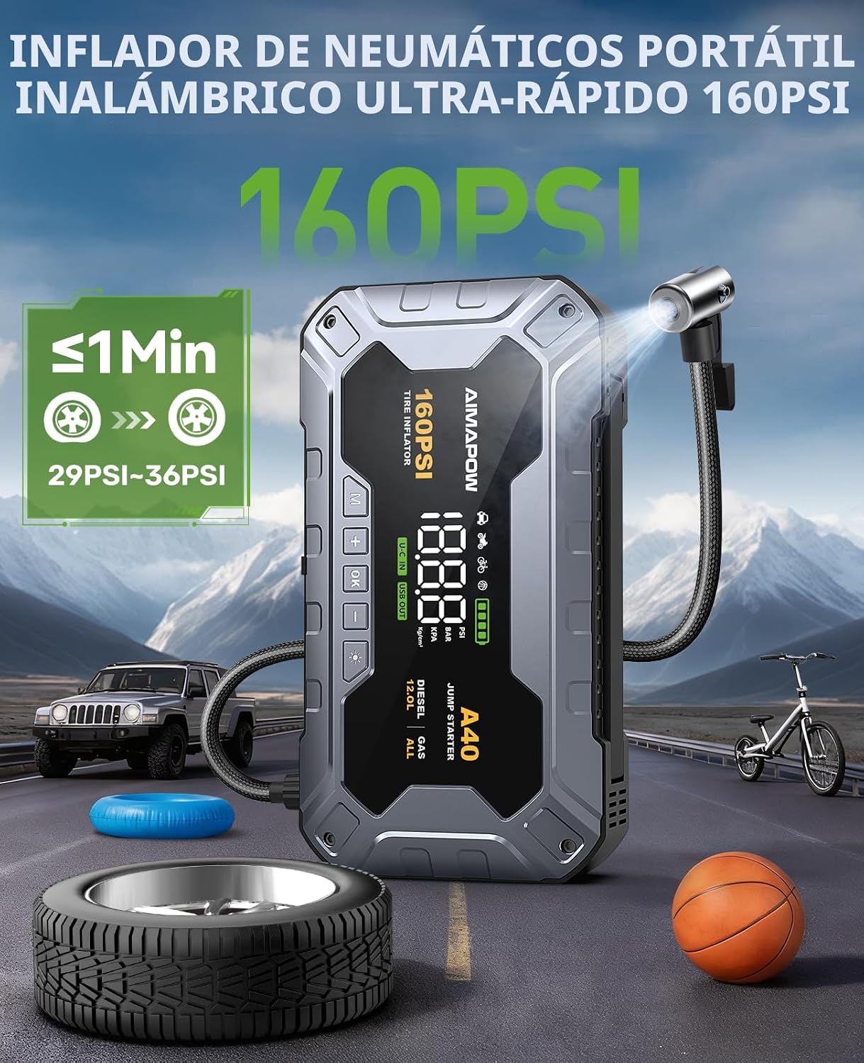 Arrancador de salto de 8000 A 160 PSI con compresor de aire, baterí...